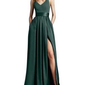Vera Wang bridesmaid dress in forest green